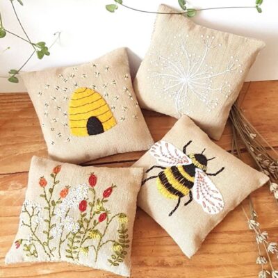 Linen Lavender Bag - Embroidered Bee Kit - Corinne Lapierre