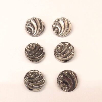 Vintage Glass Buttons - Deco Fan - Silver - 18mm or 14mm  - Sets of Six